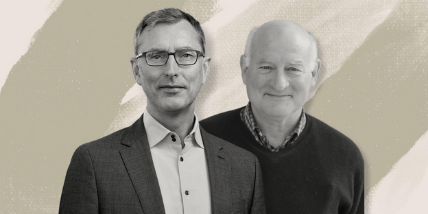 Black-and-white headshots of Tomas Cihlar and Wesley Sundquist collaged onto a pale green and white textured background.
